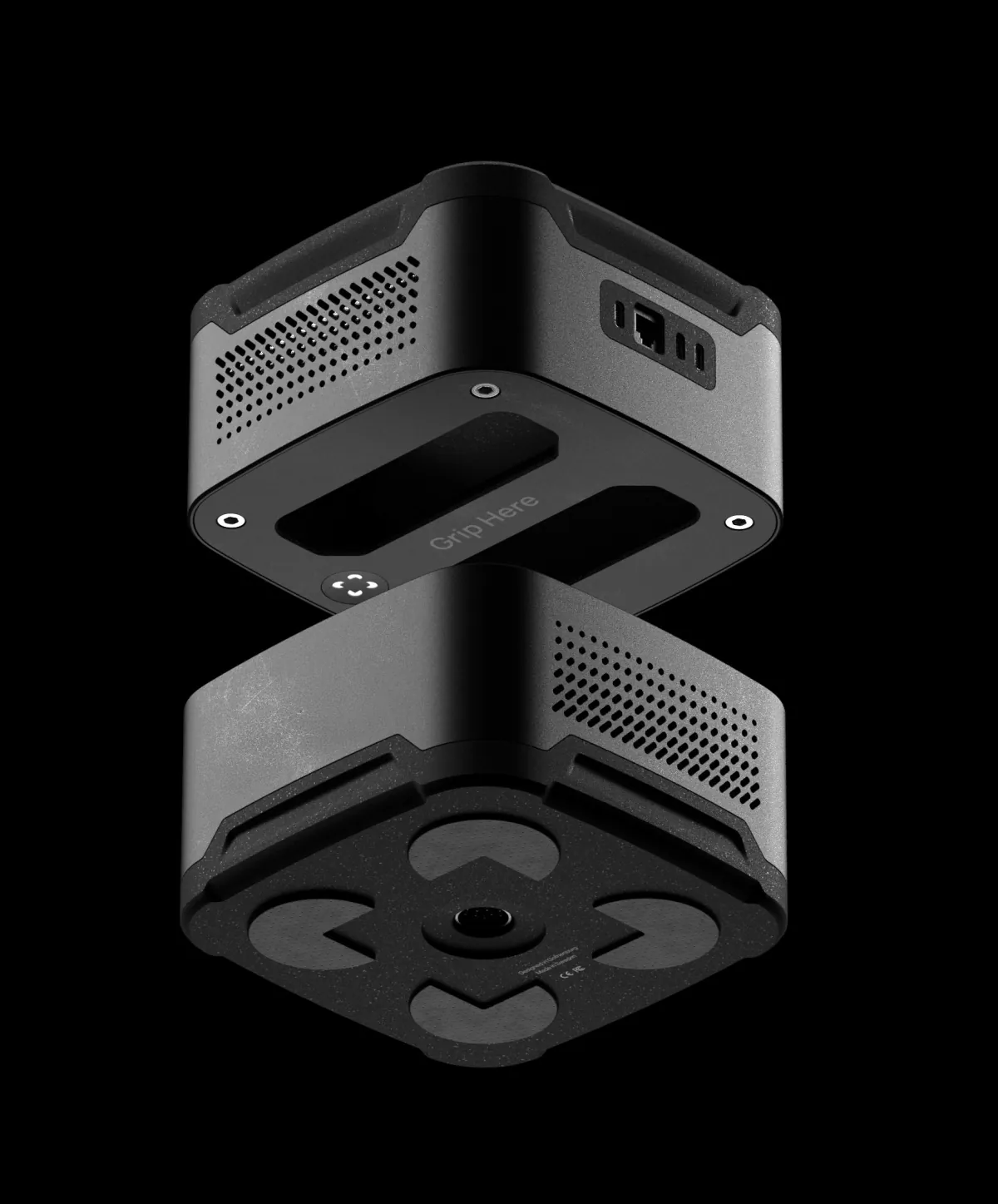Top and underside of the edge unit, with the engraving: Designed in Gothenburg, Made in Sweden